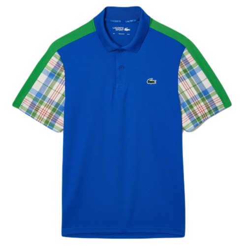 Men's Polo T-shirt Lacoste Colourblock Checked Polo Shirt - blue/green/white