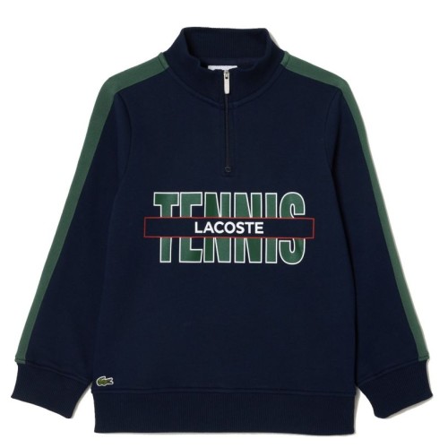 Boys' jumper Lacoste Tennis Print Quarter-Zip Sweatshirt - navy blue/dark green