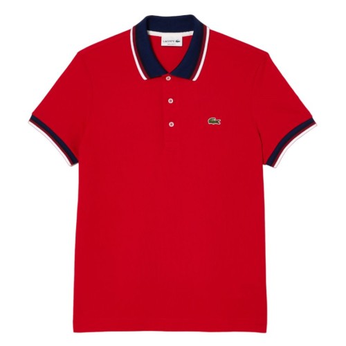 Men's Polo T-shirt Lacoste Regular Fit Stretch Cotton Piqu_ Contrast Collar Polo Shirt - red Men's Polo T-shirt Lacoste Regular Fit Stretch Cotton Piqu_ Contrast Collar Polo Shirt - red