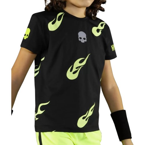 Boys' t-shirt Hydrogen Flames tech Tee - black/yellow fluo