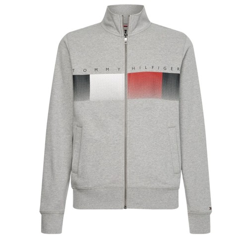 Men's Jumper Tommy Hilfiger Logo Full Zip Mock Neck - light grey heather Men's Jumper Tommy Hilfiger Logo Full Zip Mock Neck - light grey heather