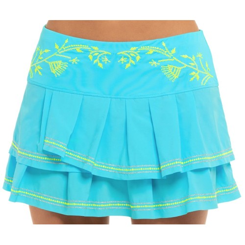 Women's skirt Lucky in Love Embroidery Floral Stitch Pleat Tier Skirt - sky