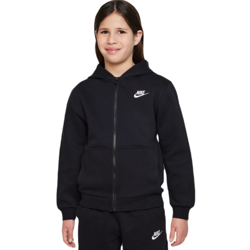 Girls' jumper Nike Club Fleece Full-Zip Hoodie - black/white