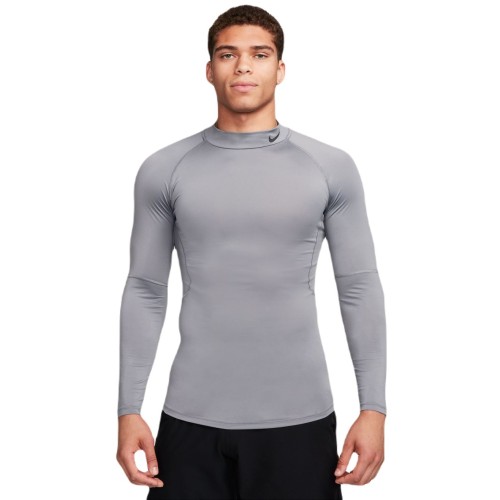 Men’s compression clothing Nike Pro Dri-FIT Fitness Mock-Neck Long-Sleeve - smoke grey/black