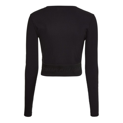 Women's long sleeve T-shirt Tommy Hilfiger Slim Branded Rib Cropped Tee LS - black Women's long sleeve T-shirt Tommy Hilfiger Slim Branded Rib Cropped Tee LS - black