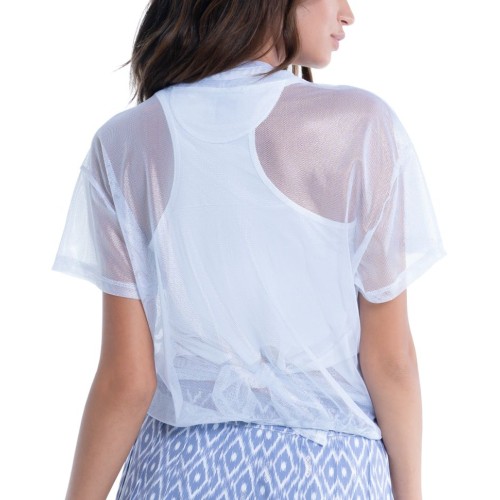 Women's T-shirt Lucky in Love All About Ikat Pearlized Mesh Short Sleeve Top - metallic silver Women's T-shirt Lucky in Love All About Ikat Pearlized Mesh Short Sleeve Top - metallic silver