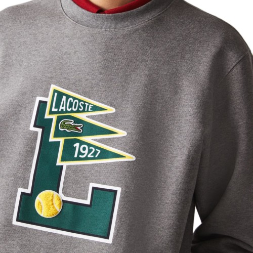 Men's Jumper Lacoste Men's Pennants L Badge Zippered Cotton Fleece Sweatshirt - grey chine Men's Jumper Lacoste Men's Pennants L Badge Zippered Cotton Fleece Sweatshirt - grey chine