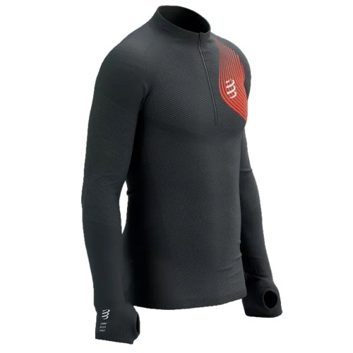 Men’s compression clothing Compressport Winter Trail Postural Long Sleeve Top - black/core red