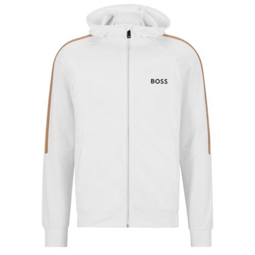 Men's Jumper BOSS x Matteo Berrettini Zip-Up Hoodie In Active-Stretch Jersey With Logo - white