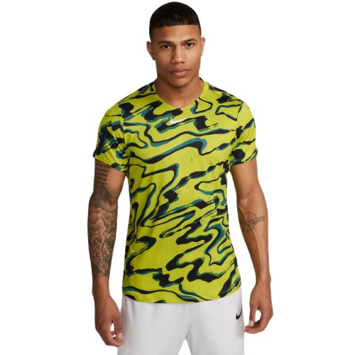 Men's T-shirt Nike Court Dri-Fit Advantage Printed Top - bright cactus/white