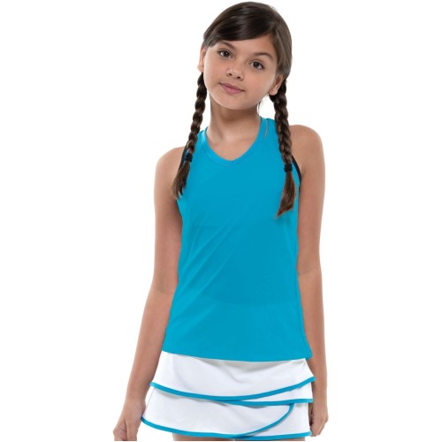 Girls' T-shirt Lucky in Love Square Are You? V-Neck Cutout Tank Girls - turquoise