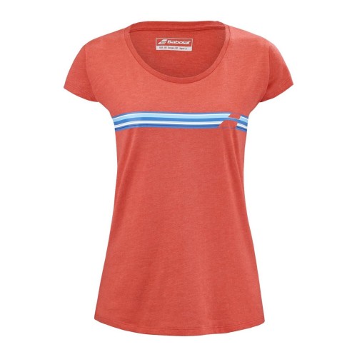 Women's T-shirt Babolat Exercise Stripes Tee W - poppy red heather Women's T-shirt Babolat Exercise Stripes Tee W - poppy red heather
