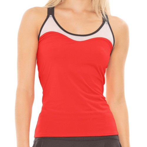 Women's top Lucky in Love Tech It Out Crossover Tank W/Bra - crimson