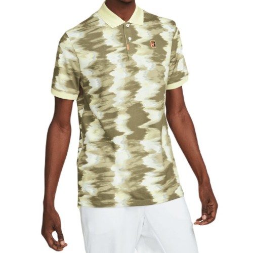 Men's Polo T-shirt Nike Print Slim-Fit Polo - medium olive/lemon chiffon